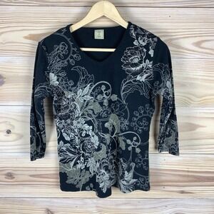 Jess & Jane Top Women S/M Y2K Rhinestone Black Floral Fairy Grunge Whimsigoth